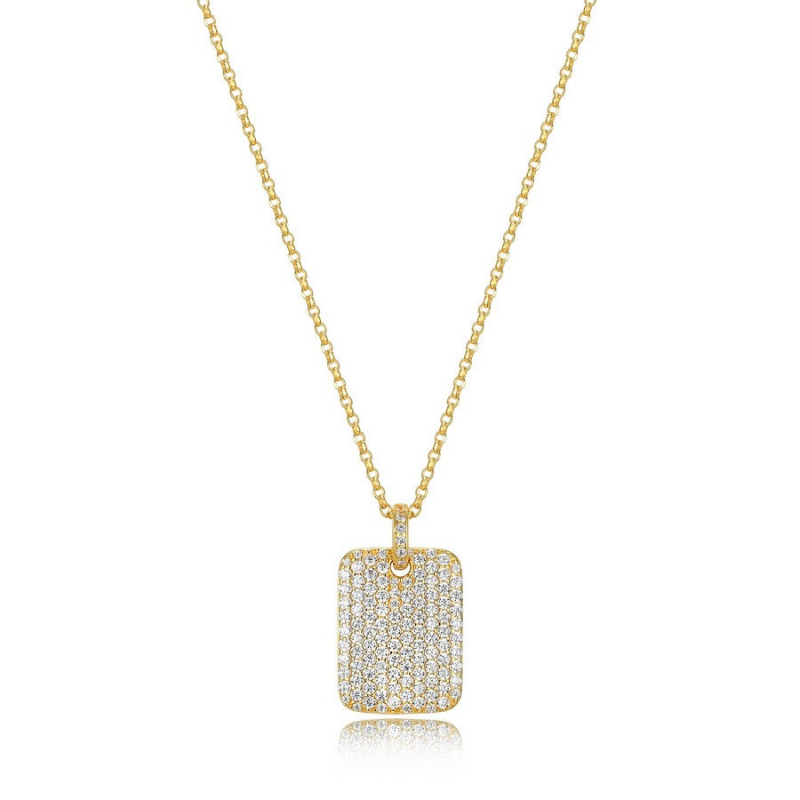 Collier à plaque pavée de zircons Reign en argent 925 plaqué or 18K
