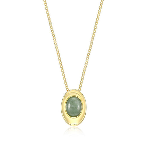 Collier pendentif jade vert ELLE en argent 925 plaqué or