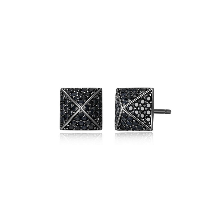 Clous d’oreilles pyramide Ethos, pavé de saphirs noirs, argent 925