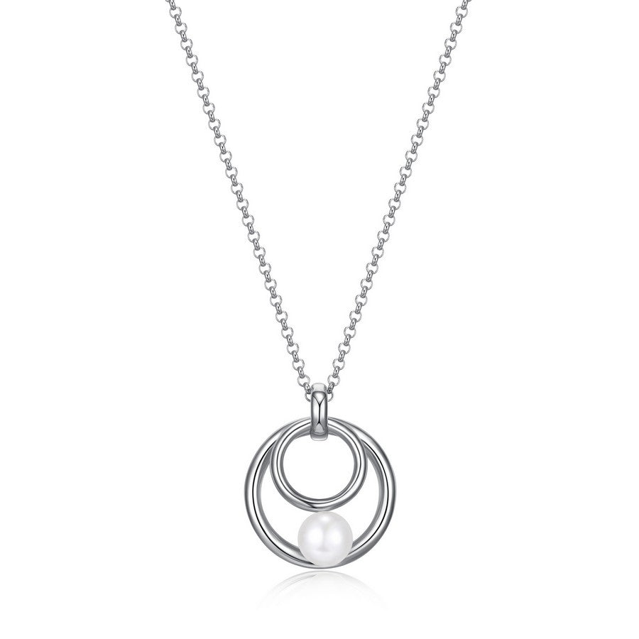 Collier ELLE à pendentif perle en argent 925 plaqué rhodium blanc