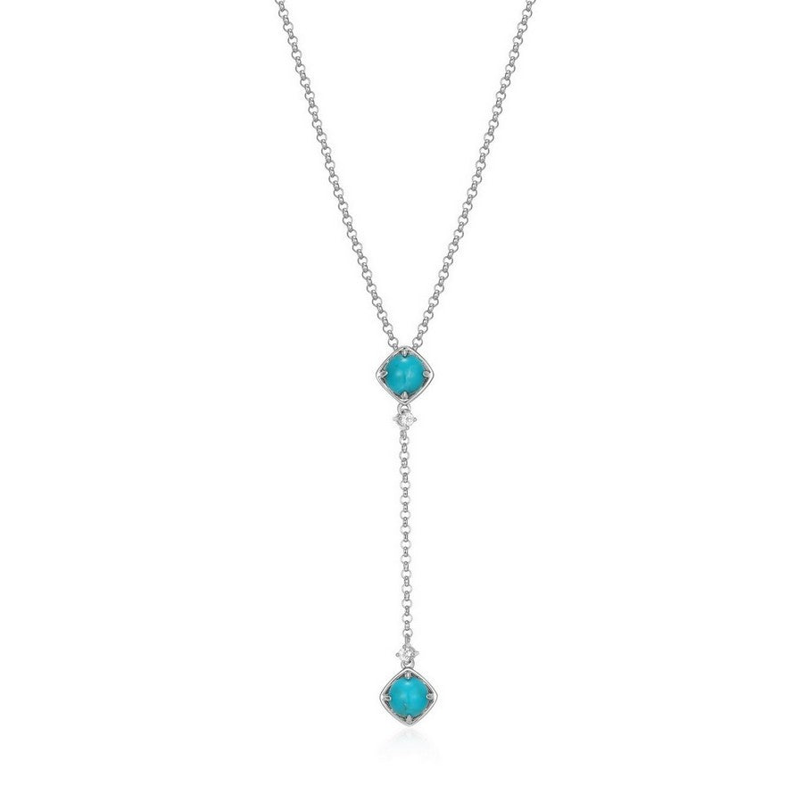 Collier lariat turquoise ELLE en argent 925 plaqué rhodium