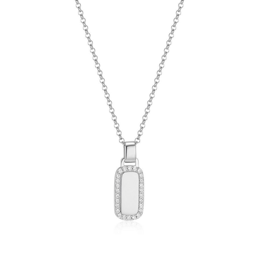 Collier à plaque bordée de zircons ELLE en argent 925