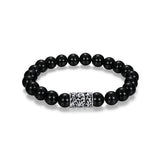 Bracelet homme Ethos en billes d’agate noire, argent 925