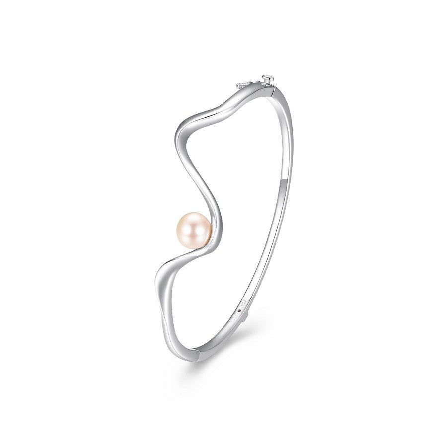 Bracelet jonc ondulé ELLE en argent 925 et perle blanche