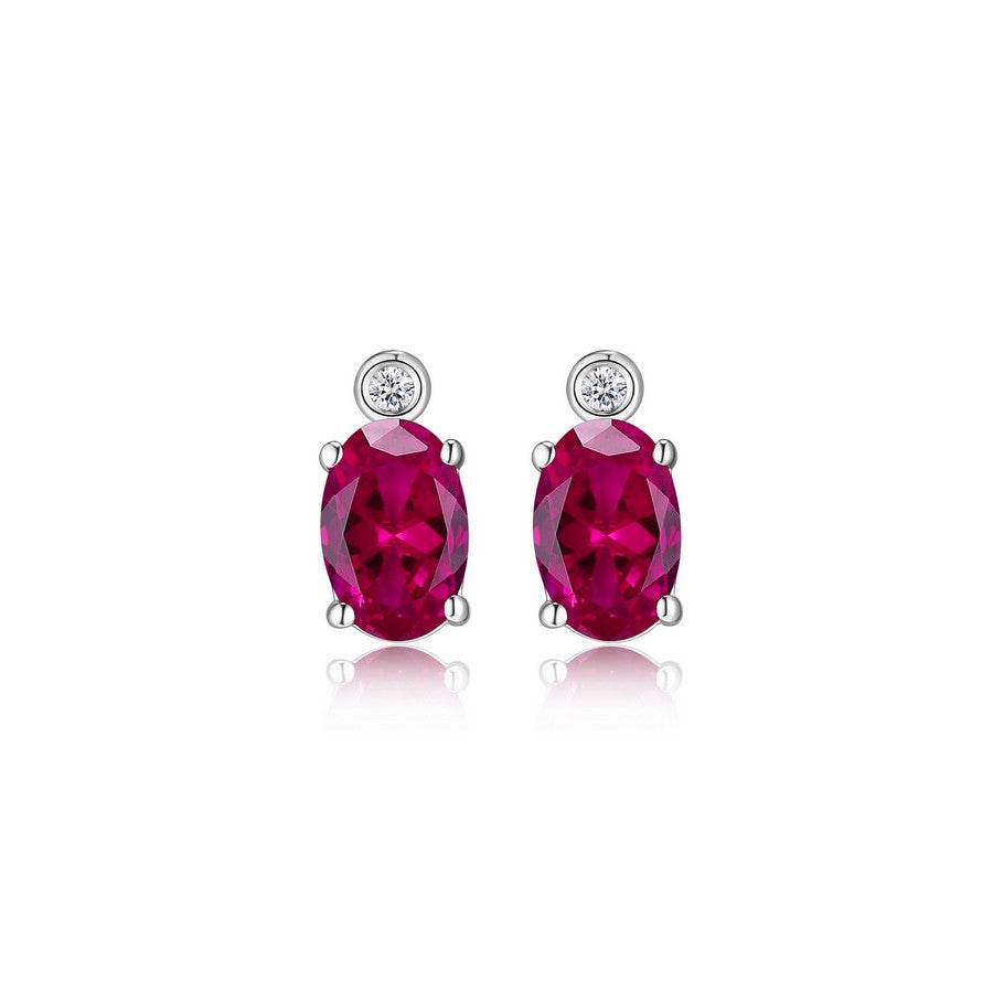 Clous d’oreille ELLE en argent 925, rubis et diamant de laboratoire