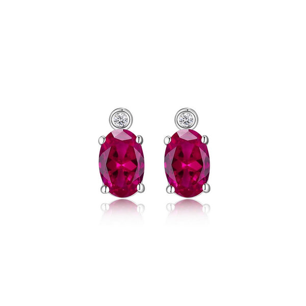 Clous d’oreille ELLE en argent 925, rubis et diamant de laboratoire