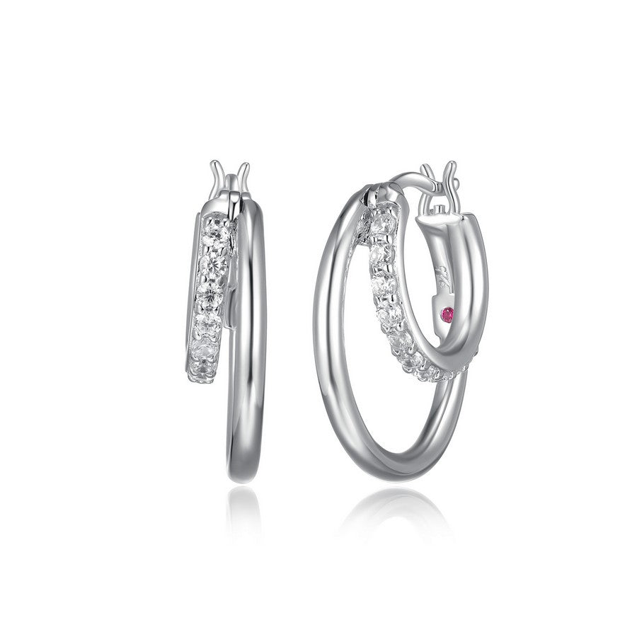 Créoles double rang ELLE en argent 925 plaqué rhodium blanc