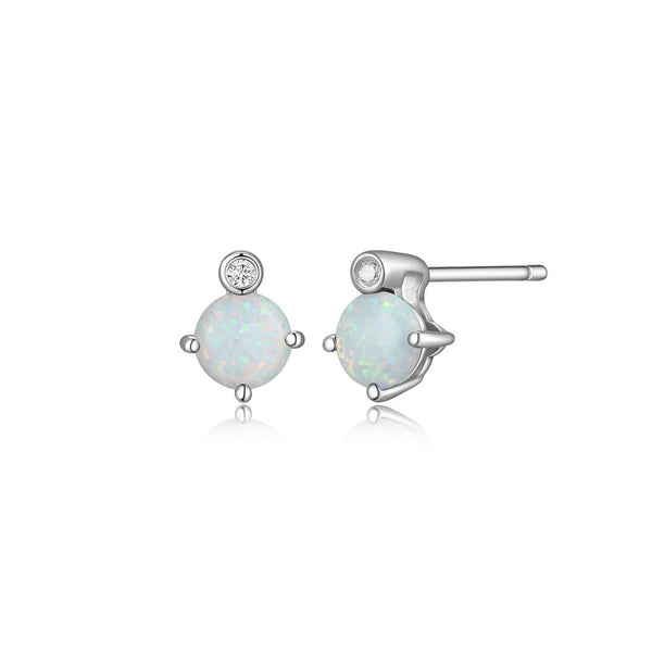 Clous d’oreilles ELLE en argent 925, opale et diamant de laboratoire