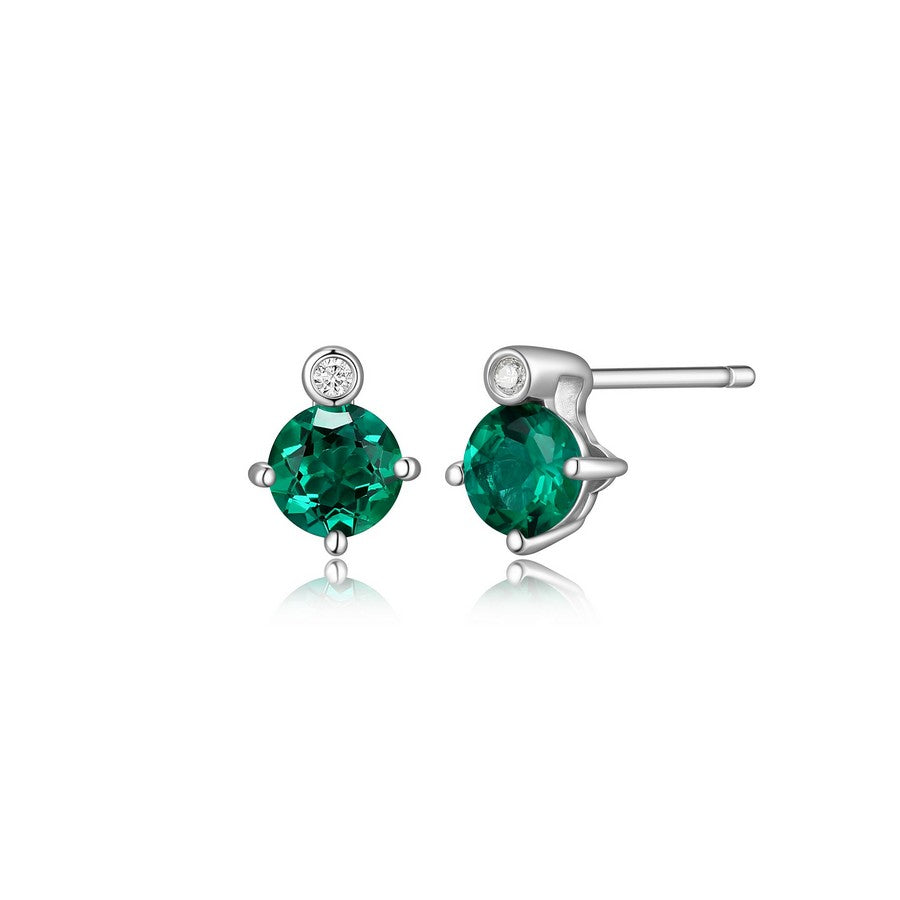 Boucles d’oreilles clous ELLE en argent 925 et émeraude