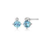 Clous ELLE en argent 925, topaze bleue et diamant de laboratoire