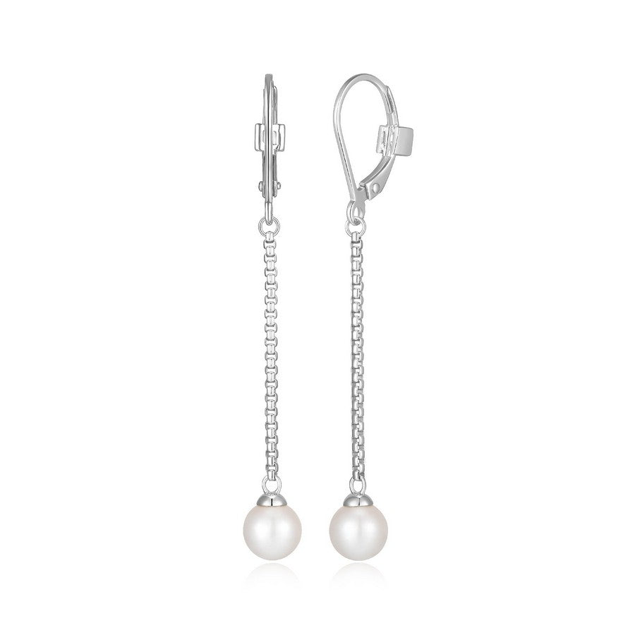 Boucles d’oreilles pendantes ELLE en argent 925 et perle blanche