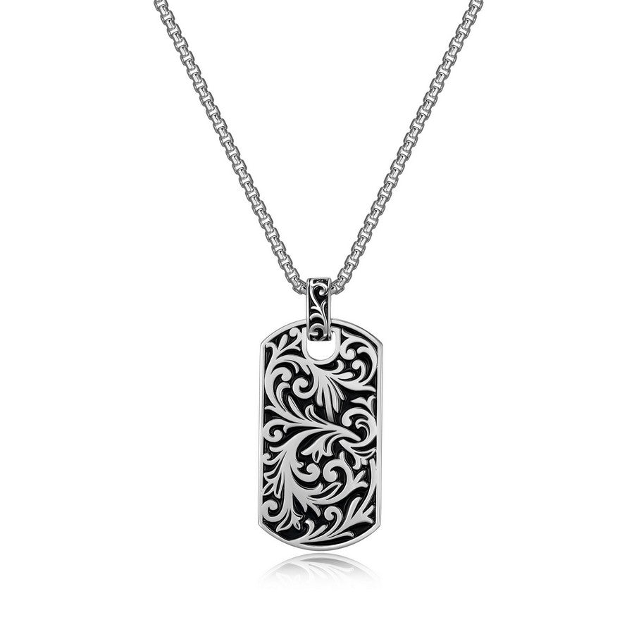 Collier plaque militaire intaglio Ethos, argent 925