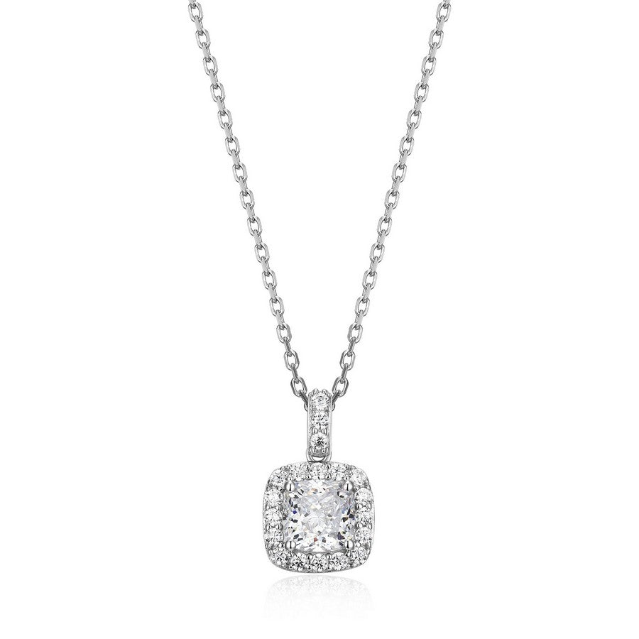 Collier à pendentif halo ELLE en argent 925 plaqué rhodium