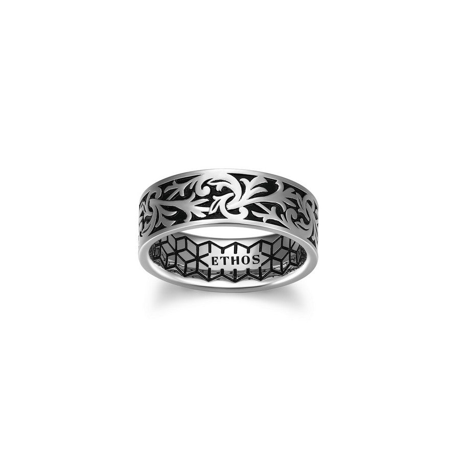 Bague homme Ethos argent 925, motif intaglio sur fond noir