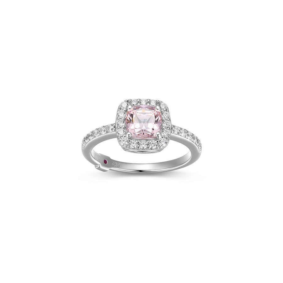 Bague halo ELLE en argent 925 à zircon rose
