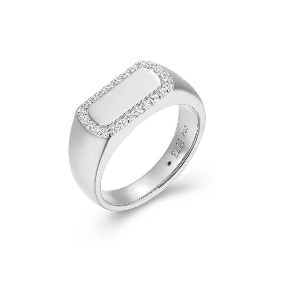 Bague plaque ELLE en argent 925 bordée de zircons