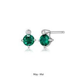 Boucles d'Oreilles Clous Émeraude et Diamants Labo – Elle Argent 925
