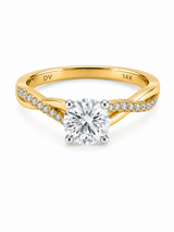 Bague Solitaire Or 14K Deux Tons Diamant Lab 1,02ct