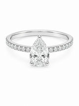 Bague Solitaire Or Blanc 14K Diamant Lab Poire 1,09ct