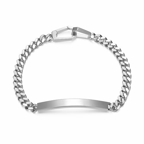 Bracelet gourmette Ethos argent 925, plaque ID rhodiée