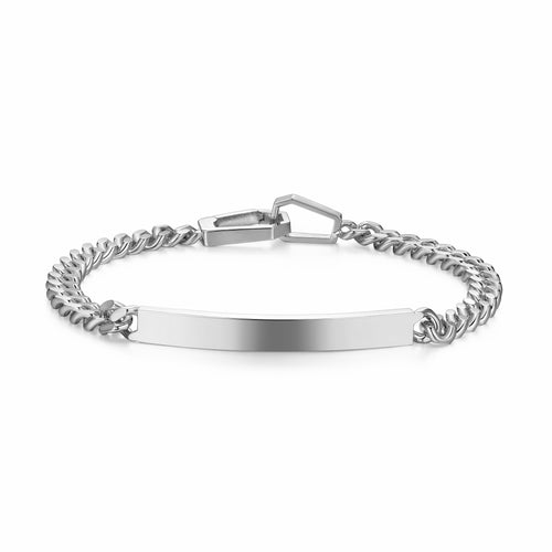 Bracelet gourmette Ethos argent 925, plaque ID rhodiée — vue 2