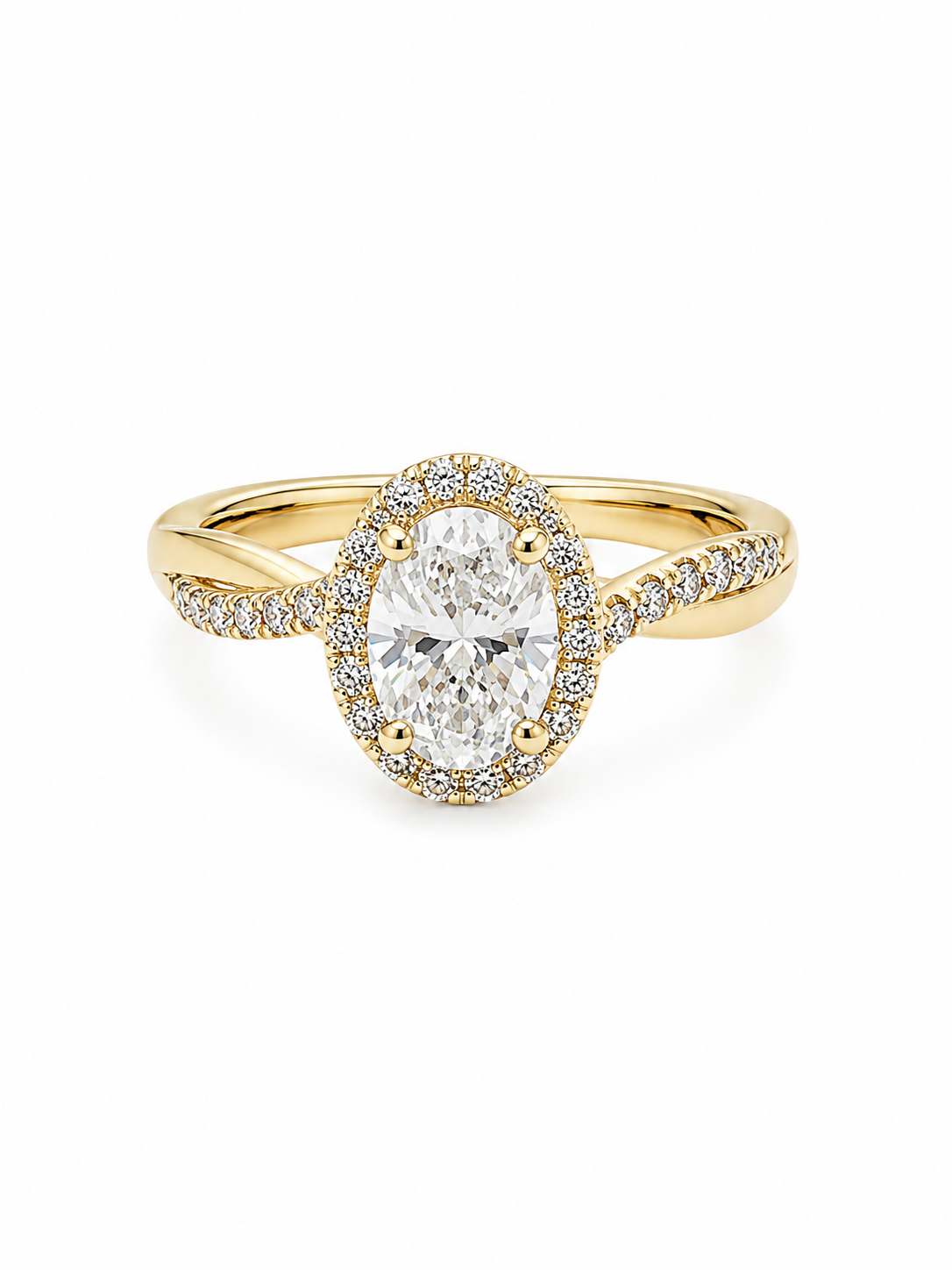 Bague Halo Or Blanc 14K Diamant Lab Ovale 1,22ct