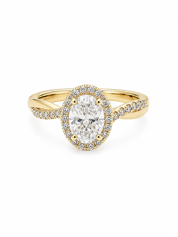 Bague Halo Or Blanc 14K Diamant Lab Ovale 1,22ct
