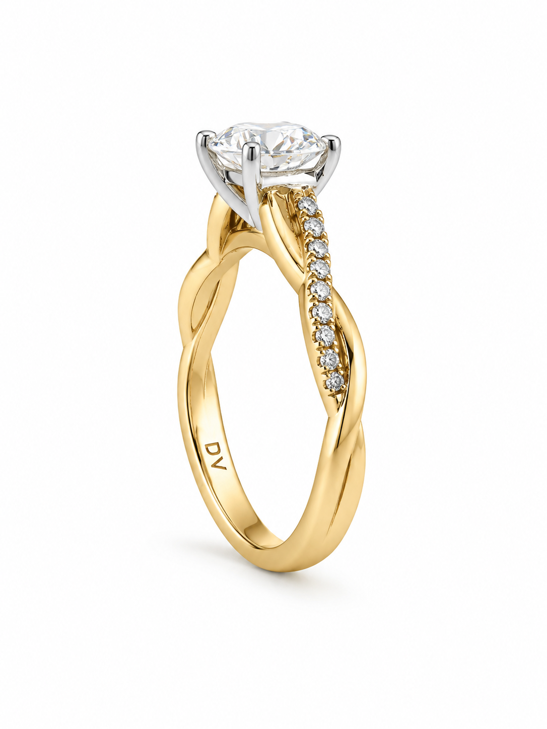 Bague Solitaire Or 14K Deux Tons Diamant Lab 1,02ct