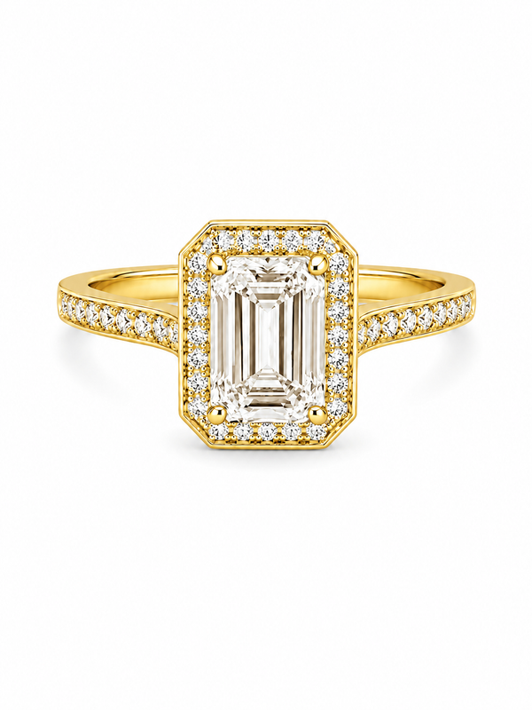 Bague Halo Or Jaune 14K Diamant Lab 2,21ct