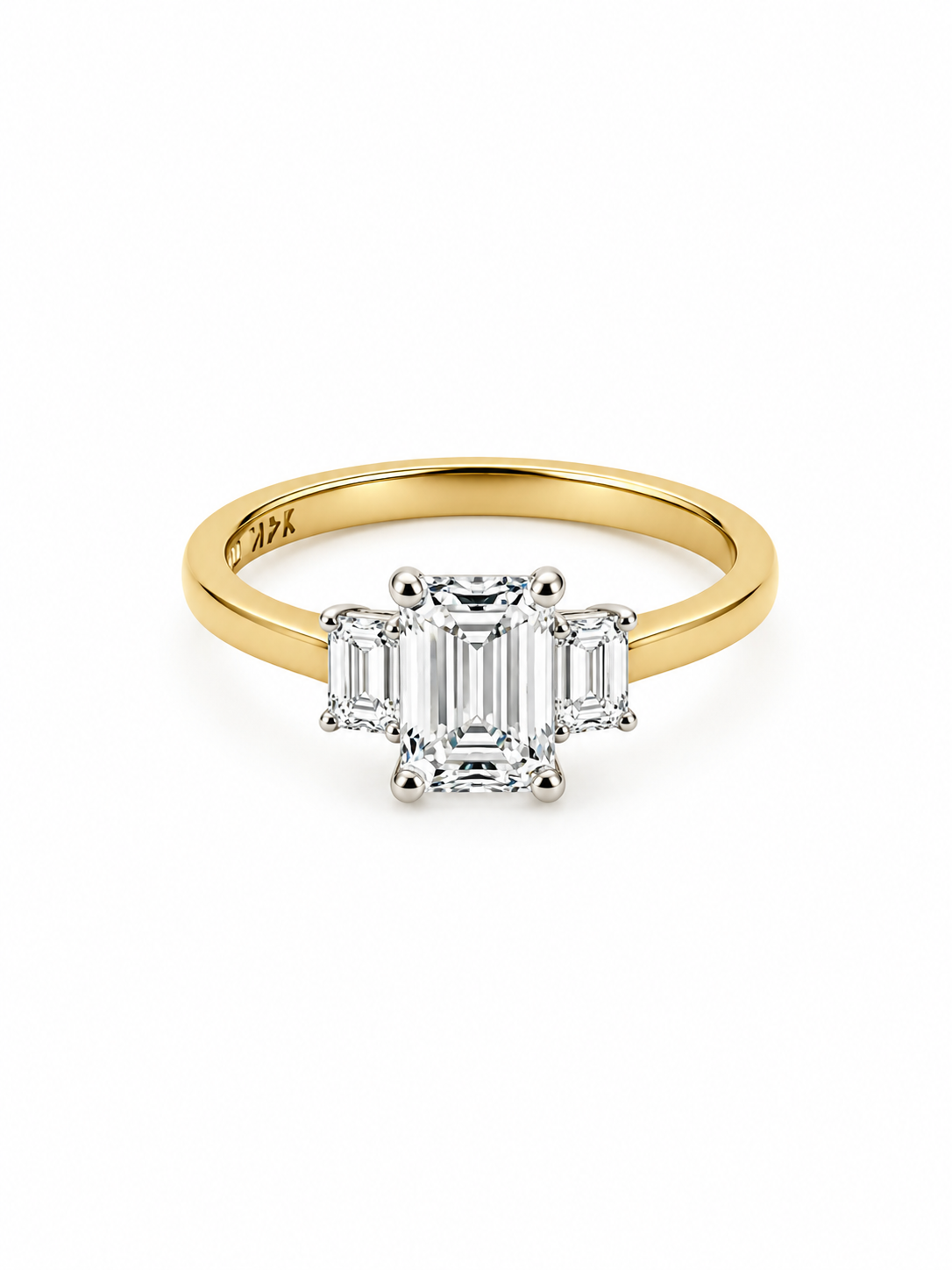 Bague Solitaire Or Blanc 14K Diamant Lab Émeraude 1,56ct
