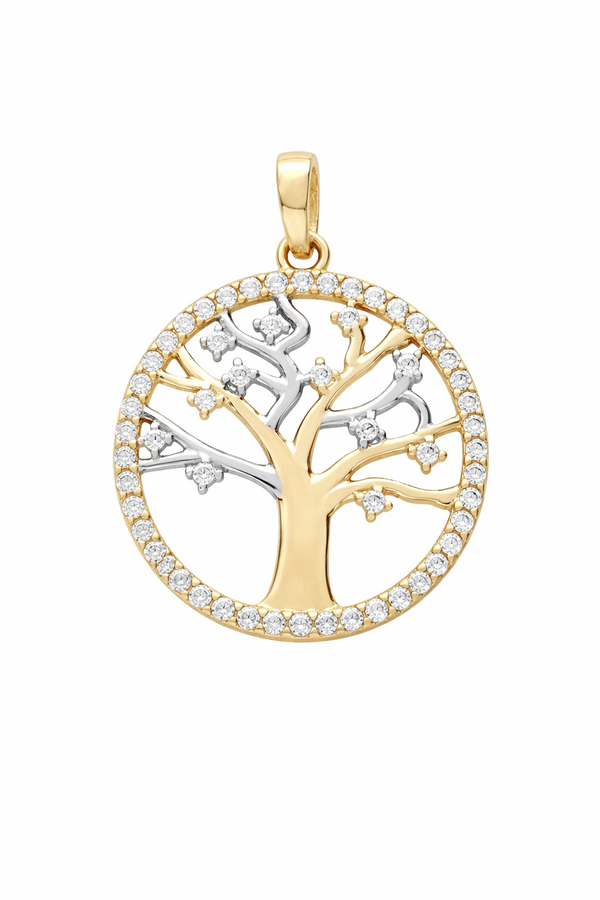 Pendentif Arbre de Vie Or Jaune 10K Zircon