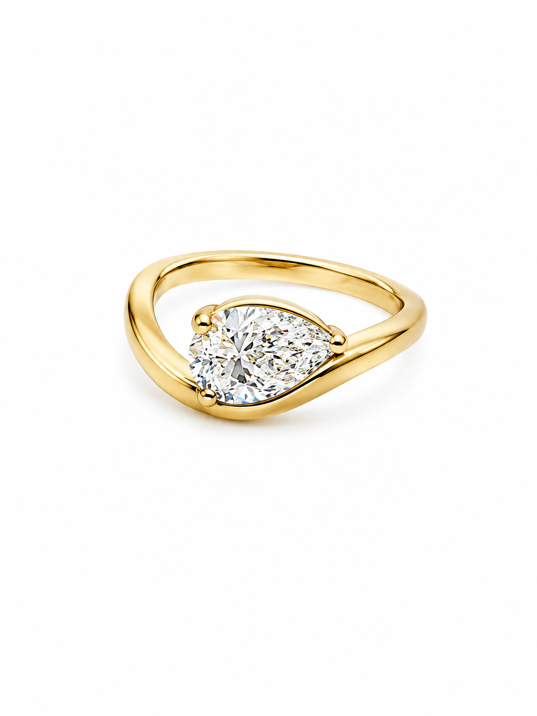 Bague Solitaire Or Blanc 14K Diamant Lab Poire 1,18ct