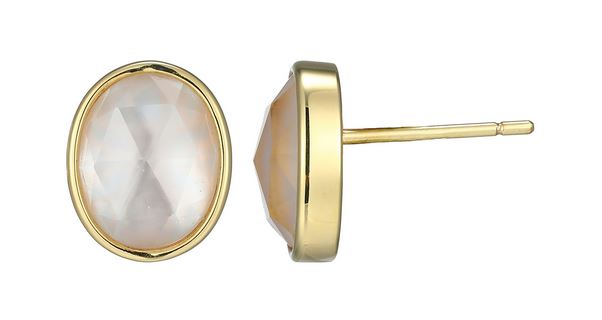 Boucles d'Oreilles Ovales Nacre et Cristal Plaqué Or – Reign Argent 925