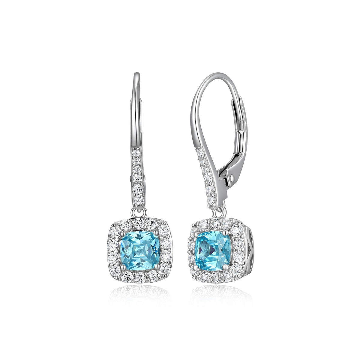 Boucles d'Oreilles Pendantes Zircon Bleu Halo – Elle Argent 925