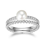 Bague Double Anneau Perle et Zircon – Reign Argent 925
