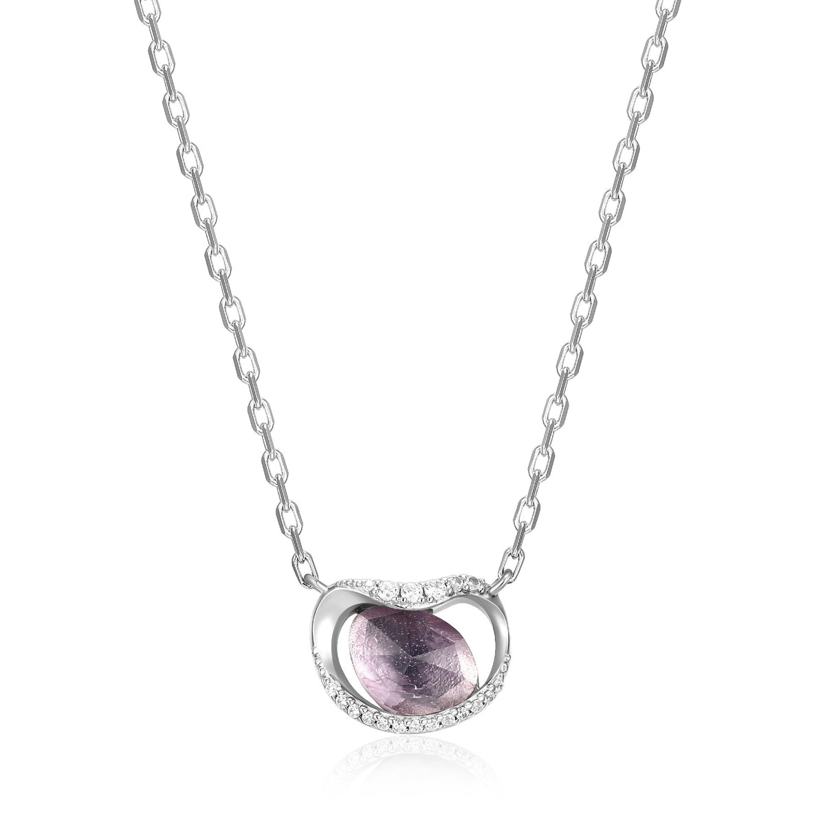 Amethyst and Zircon Pendant Necklace - She Sterling Silver 925