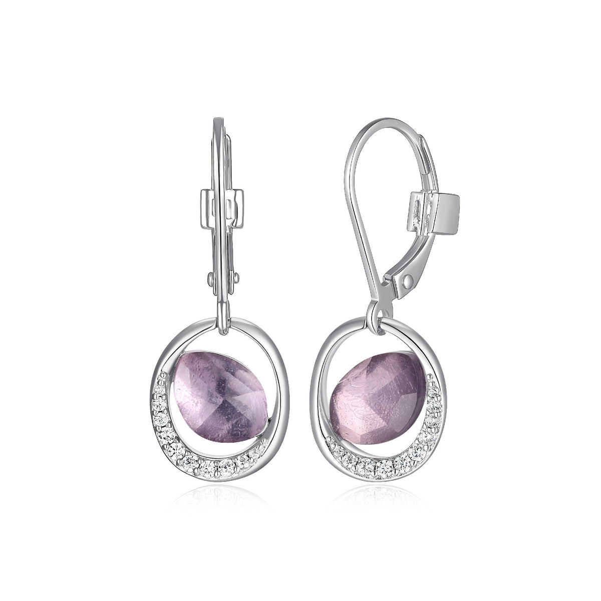 Boucles d'Oreilles Pendantes Améthyste et Zircon – Elle Argent 925