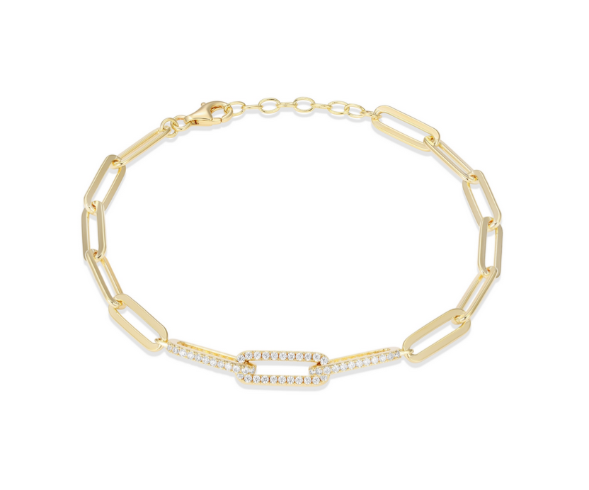 Bracelet Paperclip Pavé Plaqué Or 18K Zircon – Reign
