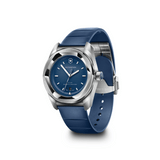 Montre Victorinox Concept One Solar 39 mm cadran bleu, bracelet caoutchouc bleu, vue de trois quarts