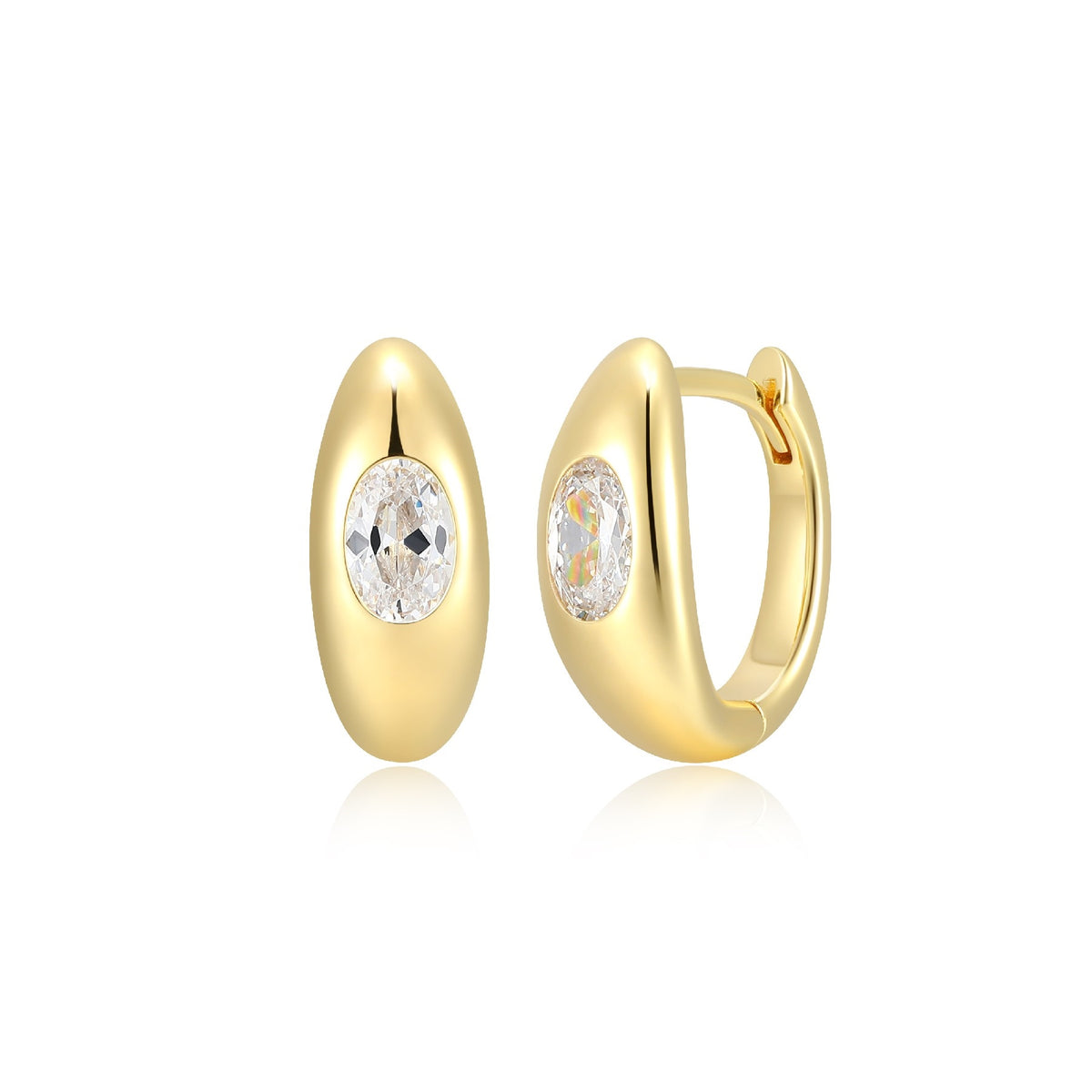 Boucles d'Oreilles Huggies Zircon Ovale – Reign Argent 925
