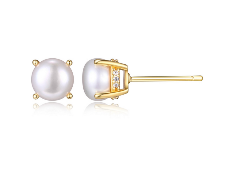 Clous Perle et Zircon – Reign Argent 925 Plaqué Or