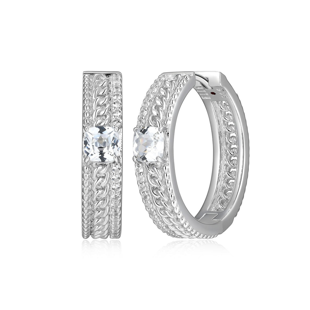 Créoles Trois Rangs Saphir Blanc – Elle Argent 925