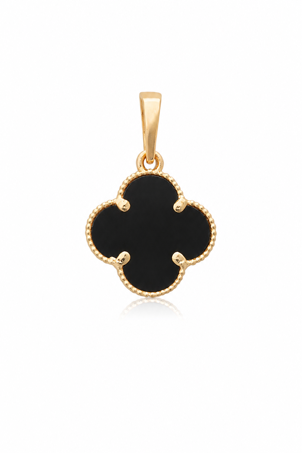 Pendentif Trèfle Or Jaune 10K Onyx