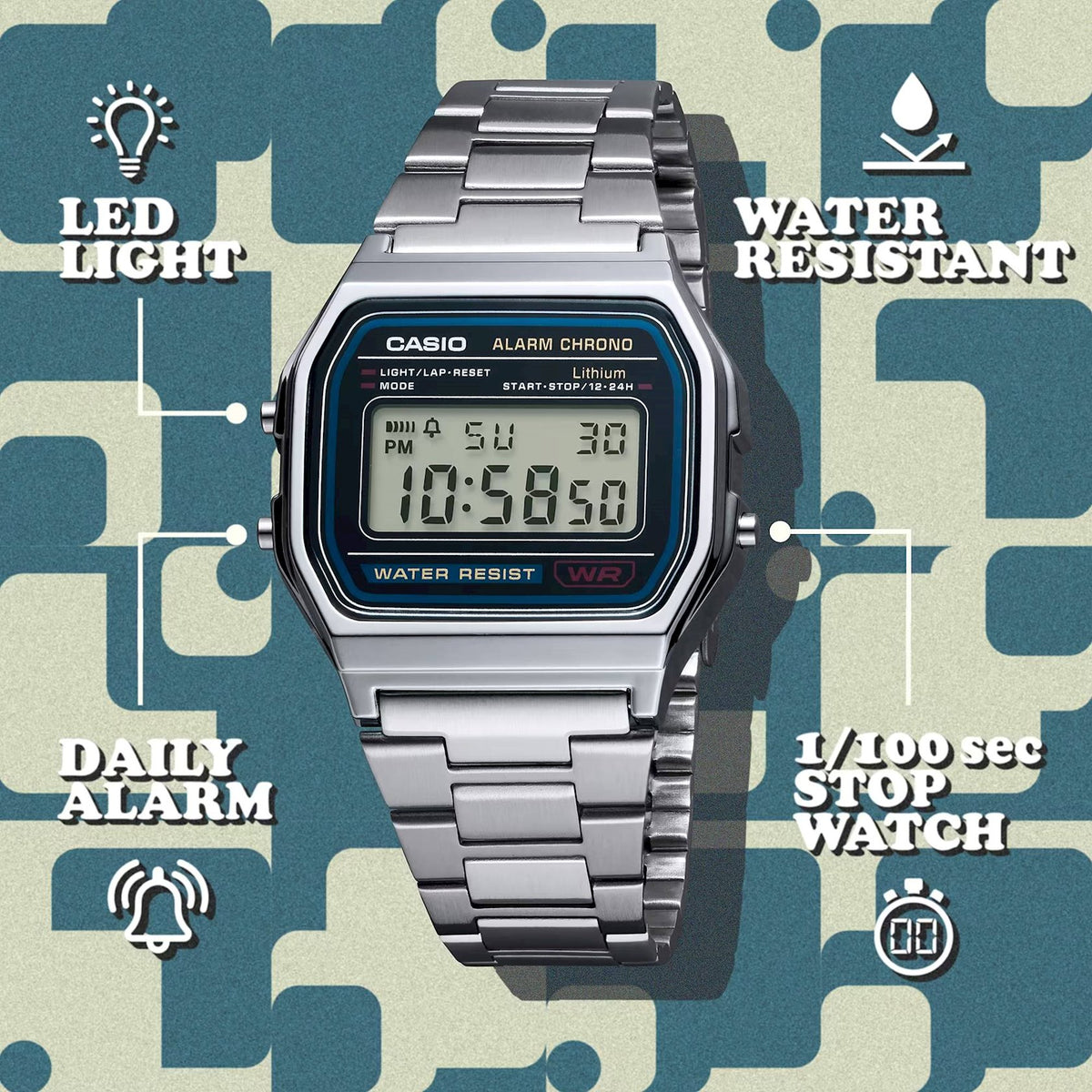 Montre Casio A158WA-1CR digitale acier