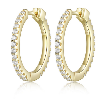 Boucles d'Oreilles Créoles Zircon 20mm Plaqué Or – Elle Argent 925