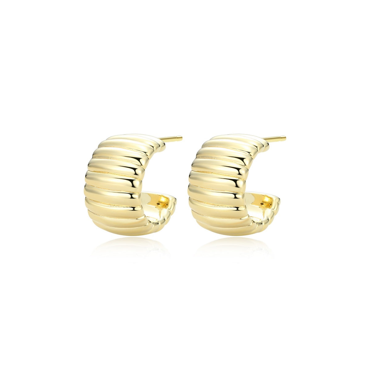 Boucles d'Oreilles Anneaux Côtelés Plaqué Or – Reign Argent 925