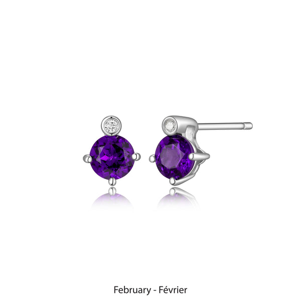 Boucles d'Oreilles Clous Améthyste et Diamants Labo – Elle Argent 925