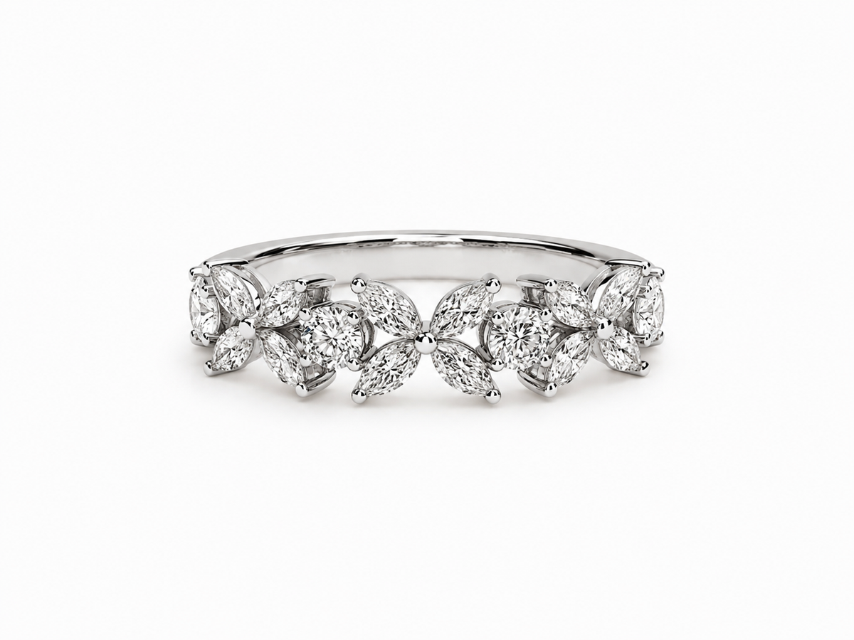 Bague Or Blanc 14K Diamants Lab Marquise et Rond 1,62ct