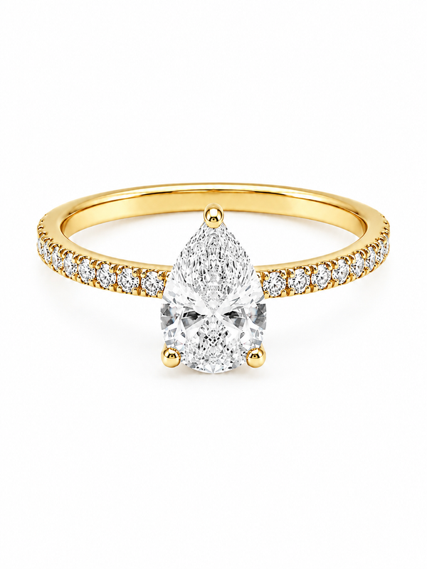 Bague Solitaire Or Blanc 14K Diamant Lab Poire 1,10ct