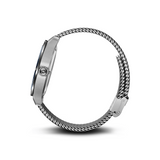 Montre Victorinox Swiss Army 42 mm cadran bleu, bracelet maille en acier, vue de profil, autre côté